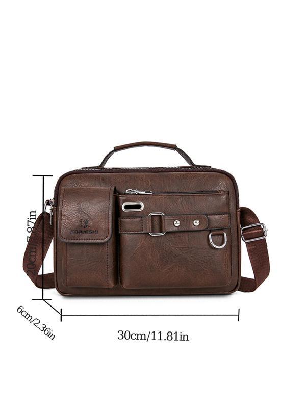 Men's Casual Solid Color Zipper Crossbody Bag, Business Style PU Leather Shoulder Bag for Work & Daily Used, Casual Trendy Versatile High-quality Daily Commuting Bag