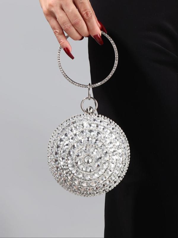 Women's Elegant Faux Pearl & Rhinestone Decorated Sphere Evening Bag, Exquisite Trendy Round Top Handle Handbag, Fashionable Bag for Party Decoration