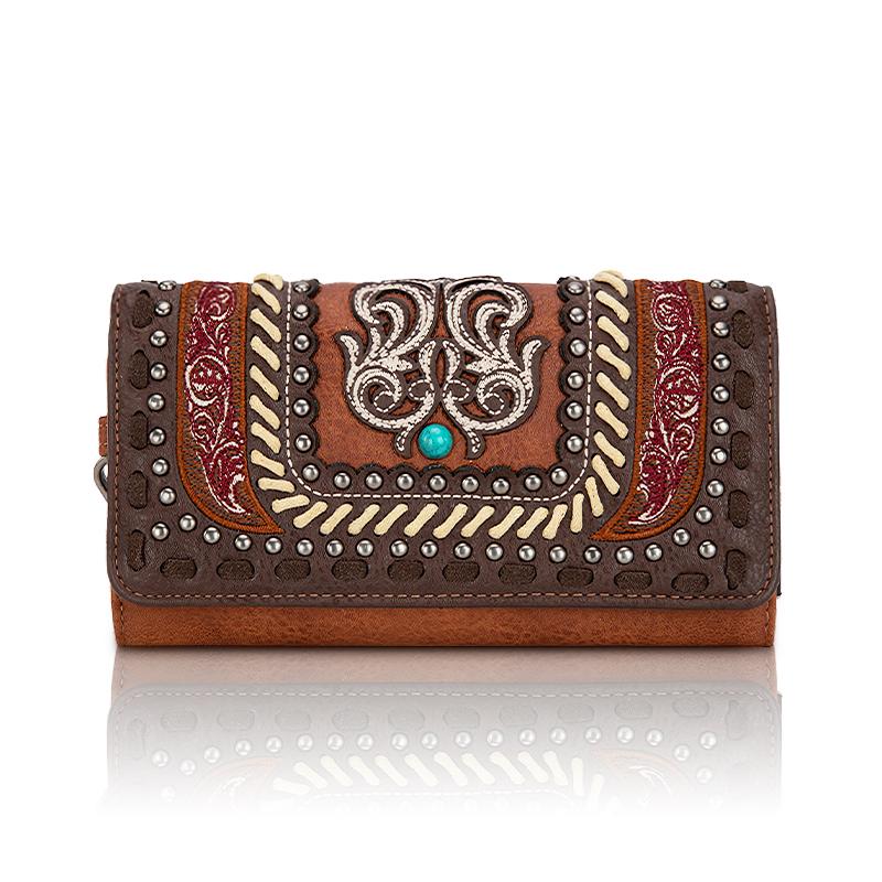 Montana West [MegaLive] Embroidered Women Wallet Snap-enclosed Wristlet Clutch with Multi Slots for Credit Cards Suitable for Dating Banquet