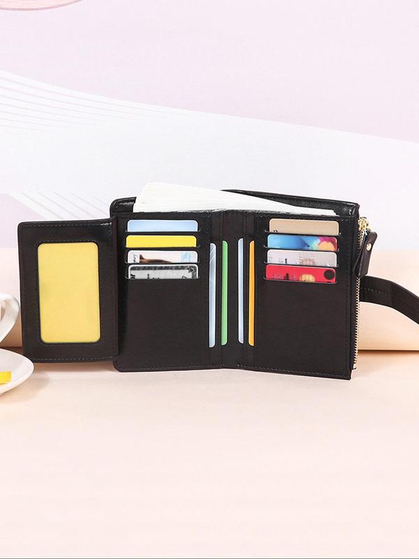 Women's Elegant Minimalist Plain Color Zipper Short Wallet, Casual Versatile Card Holder, Trendy All-match Trifold Wallet for Daily Use