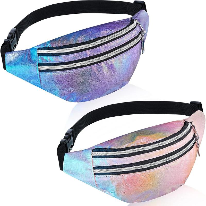 2 Pieces Holographic Fanny Pack for Women Colorful Sport Waist Bag Pack