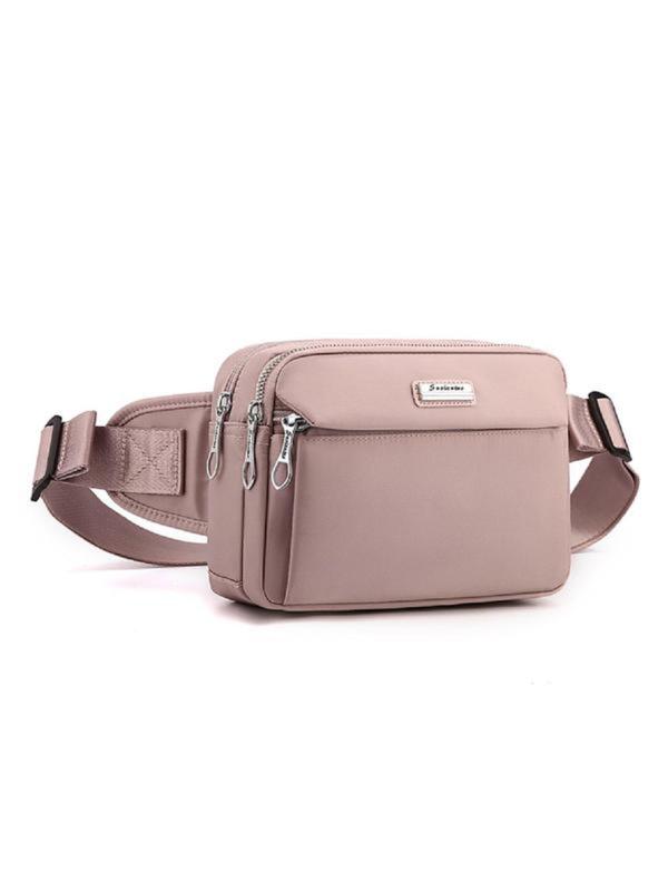 Women's Fashionable Letters Patched Fanny Pack, Casual Solid Color Zipper Chest Bag for Daily Used, Multi-layer Zipper Fanny Pack