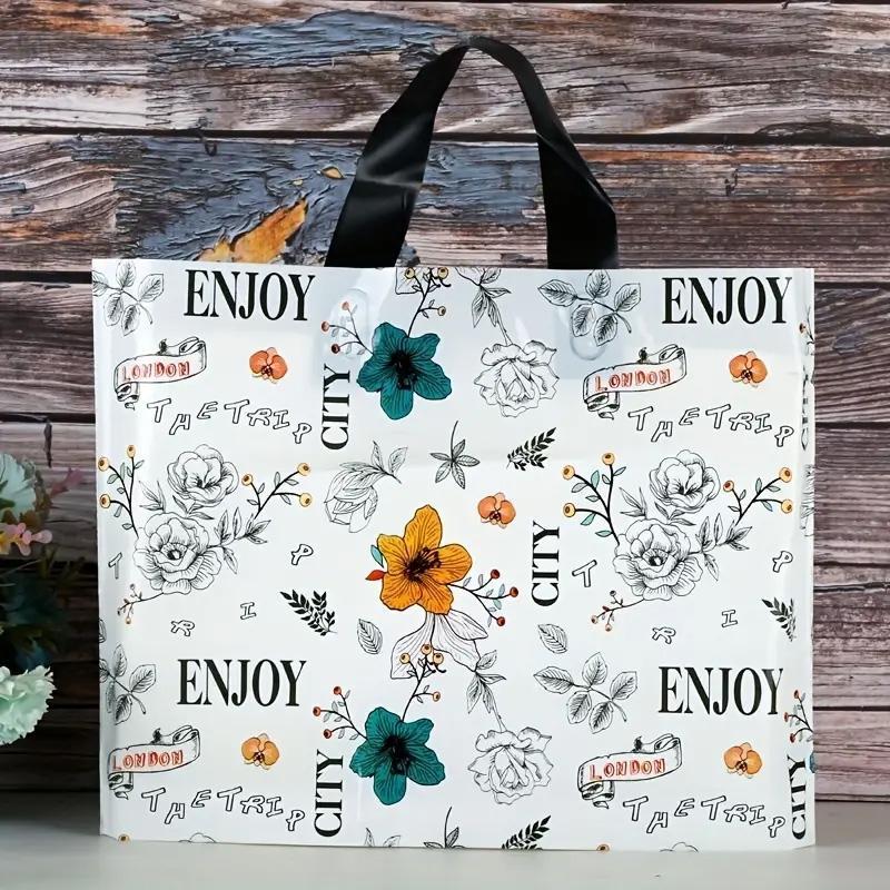 5pcs set Flower Printed Gift Bag, Reusable and Foldable Tote Bag for Gift Packaging, Househeld Portable Shopping Bag