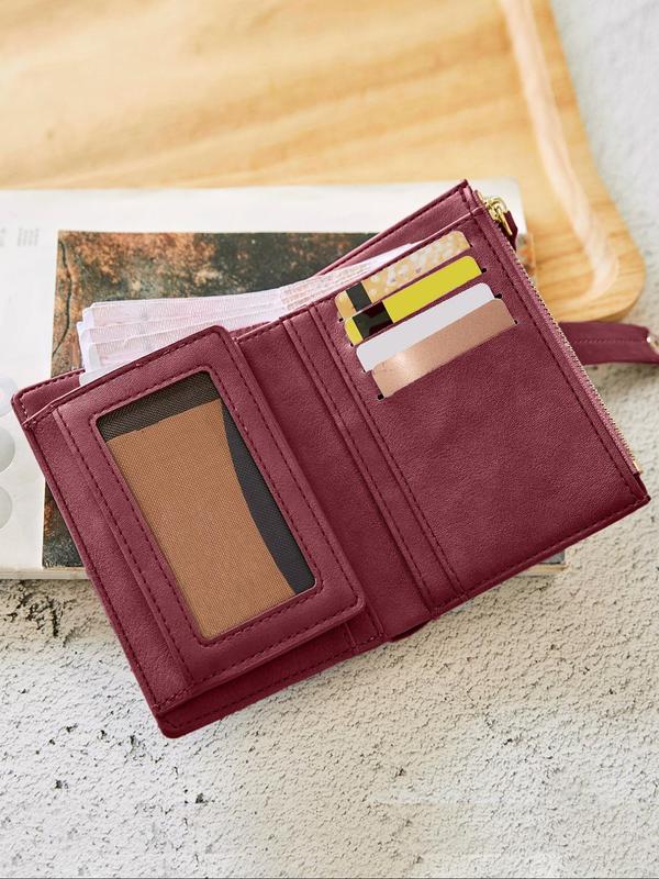 Women's Elegant Minimalist Plain Color Zipper Short Wallet, Casual Versatile Card Holder, Trendy All-match Trifold Wallet for Daily Use