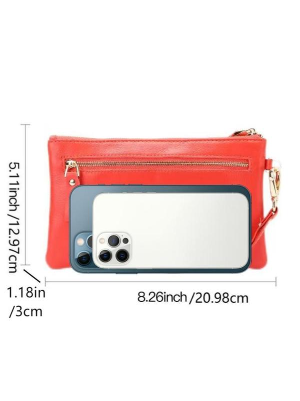 Women's Genuine Leather Wallet, Solid Color Zipper Long Wallet, Fashionable Wristlet Clutch, Casual Trendy Versatile Daily Commuting Bag, Girl Fashionable Bag