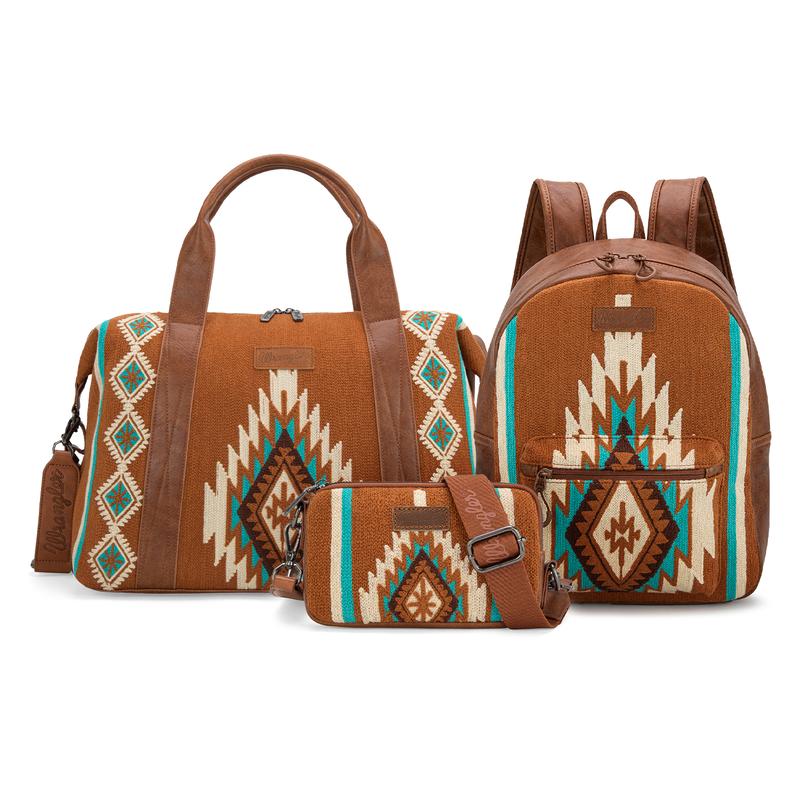 Wrangler Aztec Knitted Series Backpack & Small Crossbody Bag & Mini Crossbody Purse & Duffel Bag for Women 3 Pcs