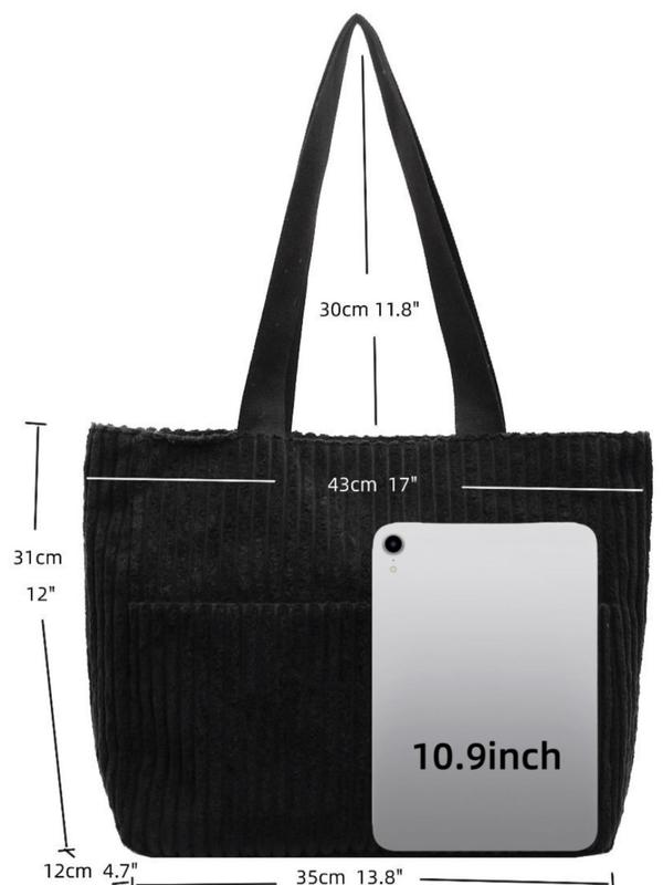 Women's Solid Color Corduroy Tote Bag, Casual Large Capacity Shoulder Bag for Daily Used, Trendy All-match Bag for Commuters and Students