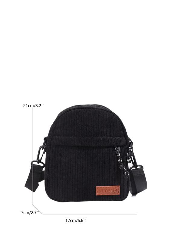 Casual Letter Label Decorated Corduroy Crossbody Bag, Simple Plain Color Zipper Shoulder Bag for Work & School, Casual Trendy Versatile High-quality Daily Commuting Bag, Girl Fashion Shopping Bag