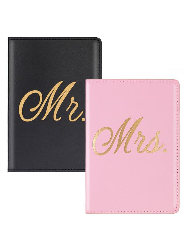 Letter Pattern Passport Holder Cover, 2pcs set Couple Passport Holder Cover, Mr. and Mrs. Travel Passport Wallet Gifts for Lovers, Suitable for Daily Use & Travel