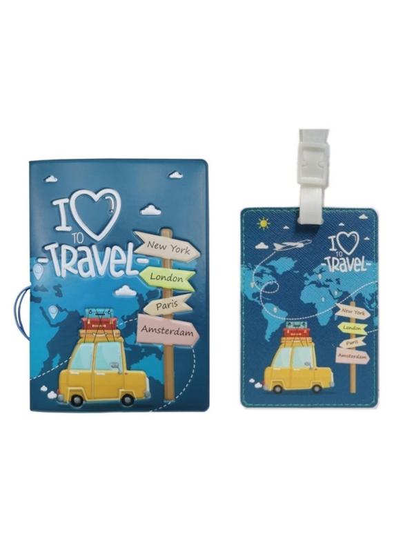 Cartoon Letters Pattern Passport Case, Multifunctional Luggage Tag Set, Cute Passport Holder Luggage Tag, Travel Document Holder, Travel Accessories