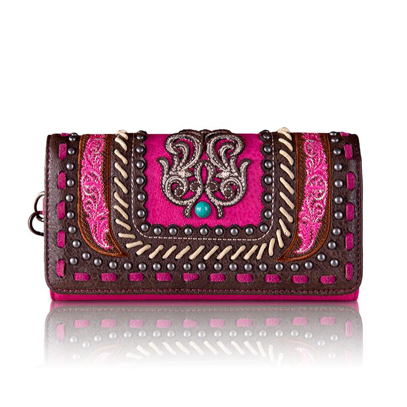 Montana West [MegaLive] Embroidered Women Wallet Snap-enclosed Wristlet Clutch with Multi Slots for Credit Cards Suitable for Dating Banquet