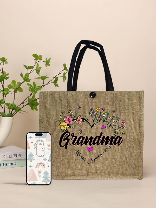 Floral & Letter Pattern Grandma Tote Bag with Long Wallet, Fashionable Shopping Bag Set, Casual Trendy Versatile High-quality Daily Commuting Bag Set