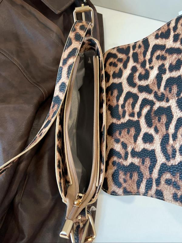 Fashion Leopard Pattern Shoulder Bag, 2024 New Style Casual Versatile Shoulder Bag for Women, Trendy All-match Commuter Bag for Daily Travel Work Commute