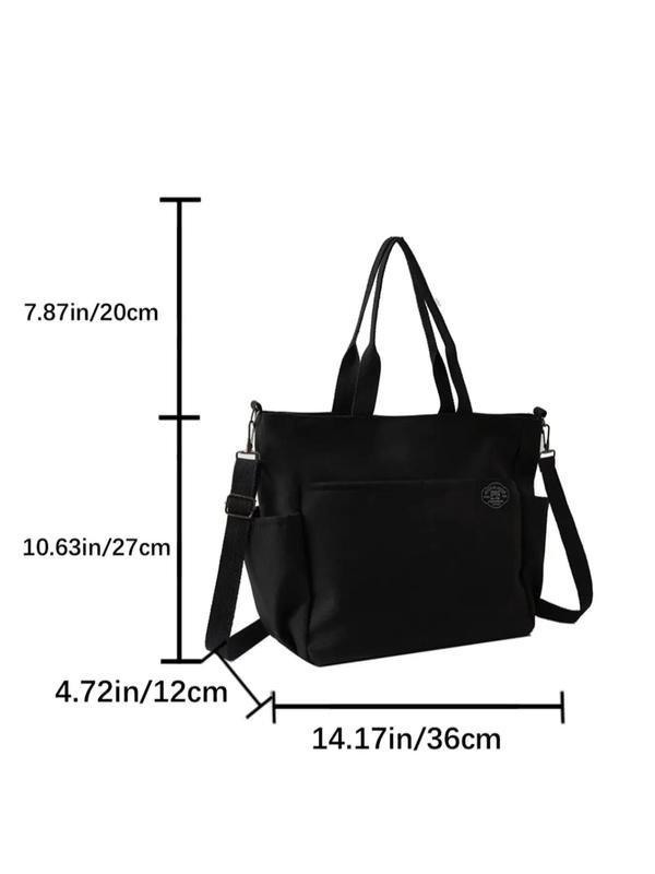 Women's Solid Color Patched Tote Bag With Adjustable Strap