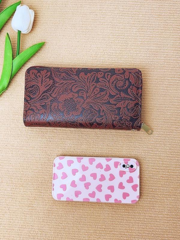 Women's Elegant Vintage Flower Embossed Long Wallet, Trendy Zipper Large Capacity Card Holder, Retro Fashionable All-match Wallet for Daily Use for Women & Girls