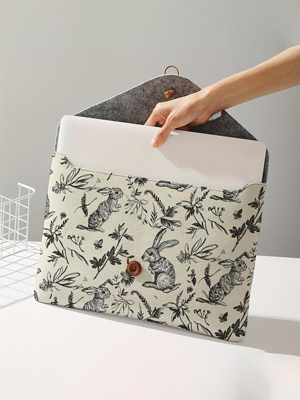 Rabbit & Plants Pattern Laptop Bag, Soft Laptop Storage Case, Tablet Storage Bag, Laptop Bag for Women & Men