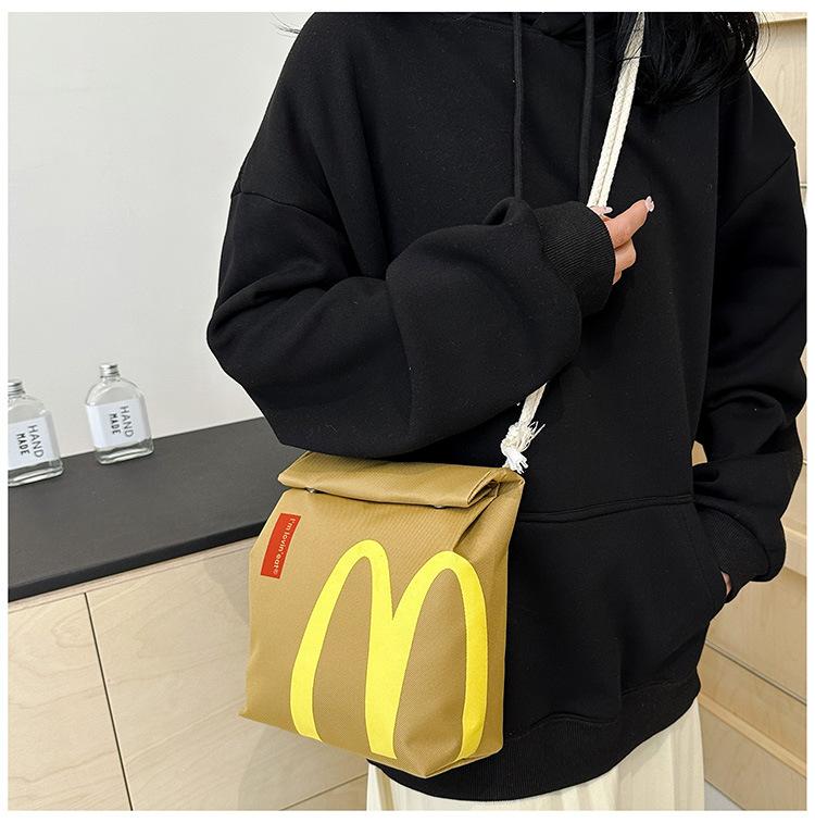 Tiktok Hot Funny Mcdonald'S Backpack Printed Bento Box Water Bucket Bag Personalized Student Backpack, Casual Drawstring Pocket, Shoulder Bag