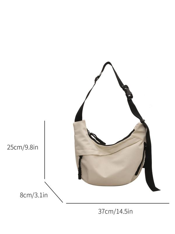 Women's Casual Plain Oxford Zipper Half Moon Bag, Simple Matching Crossbody Bag for Work & School, Trendy Versatile Shoulder Bag for Daily Wear