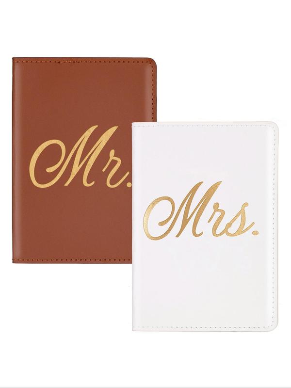 Letter Pattern Passport Holder Cover, 2pcs set Couple Passport Holder Cover, Mr. and Mrs. Travel Passport Wallet Gifts for Lovers, Suitable for Daily Use & Travel