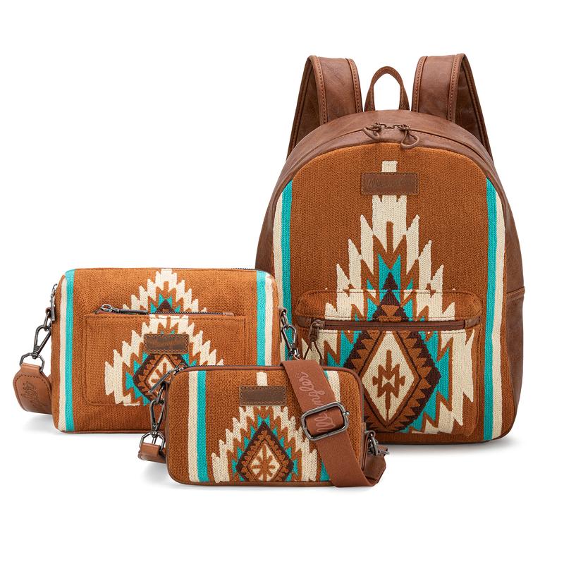 Wrangler Aztec Knitted Series Backpack & Small Crossbody Bag & Mini Crossbody Purse & Duffel Bag for Women 3 Pcs