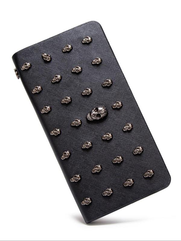 Women's Fashionable Skull Design Long Wallet, Casual Pu Leather Zipper Wallet with Security Pocket & Lanyard for Daily Used, Trendy Versatile High-quality Daily Wallet for Women