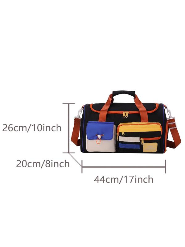 Colorblock Travel Bag, Casual Lightweight Zipper Shoulder Bag with Shoe Compartment, Fashionable Crossbody Bag for Men & Women