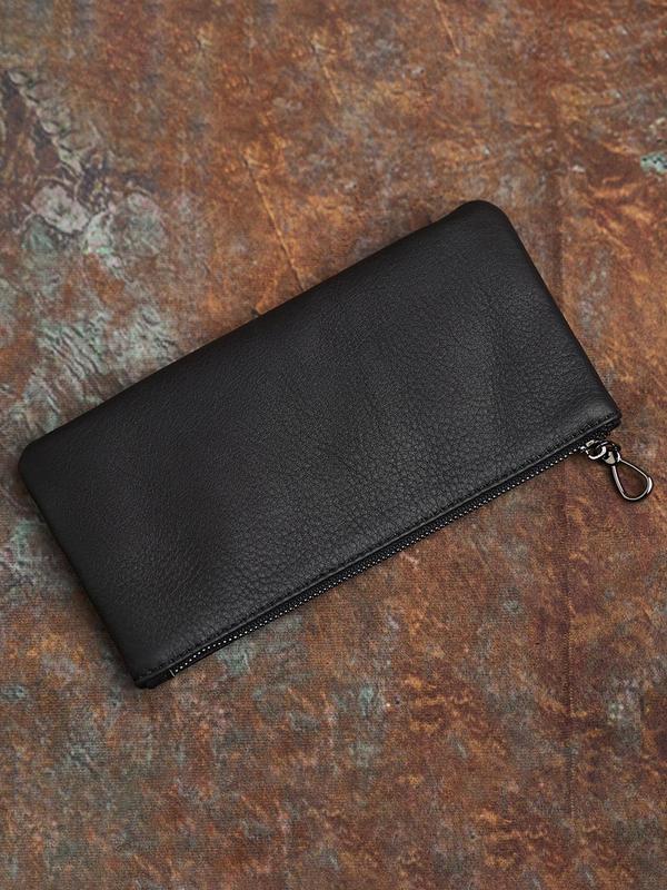 Men's Genuine Leather Clutch Bag, Plain Color Zipper Clutches, Large Capacity Mobile Phone Bag, Casual Trendy Versatile High-quality Daily Commuting Bag