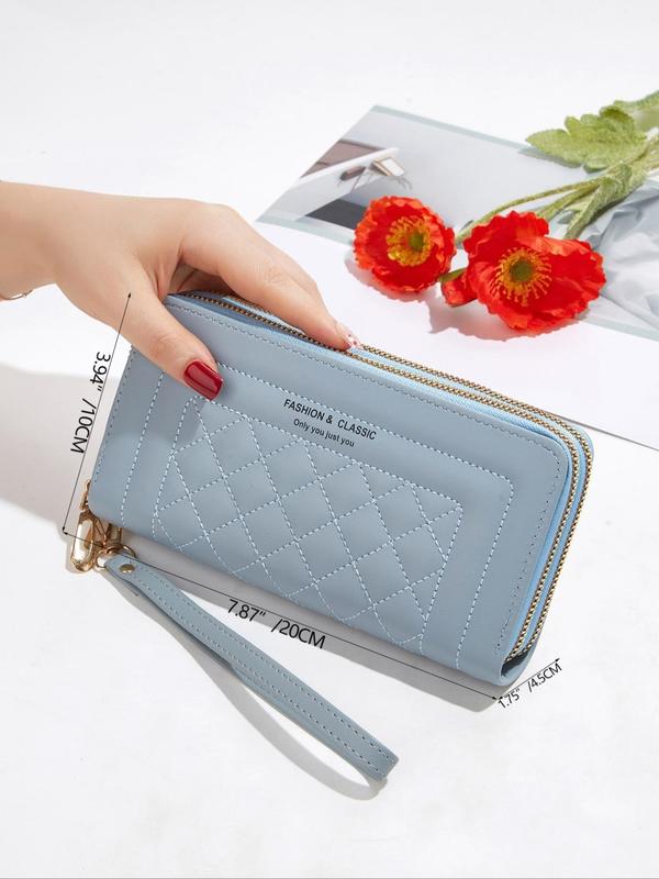 Trends Women's Fashion Quilted Design Long Wallets for Women with Phone Pocket, Elegant Solid Color Matching Wristlet Bag, Multifunctional Zipper Bag for Daily Used