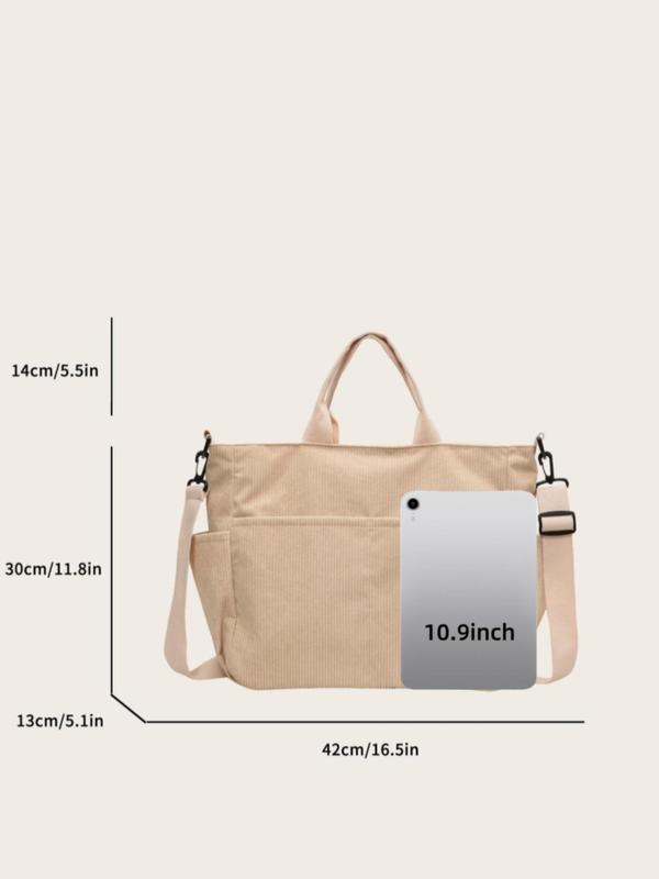 Women's Solid Color Corduroy Tote Bag, Large Capacity Shoulder Bag for Daily Used, Casual Trendy Versatile High-quality Daily Commuting Bag, Girl Fashionable Shopping Bag