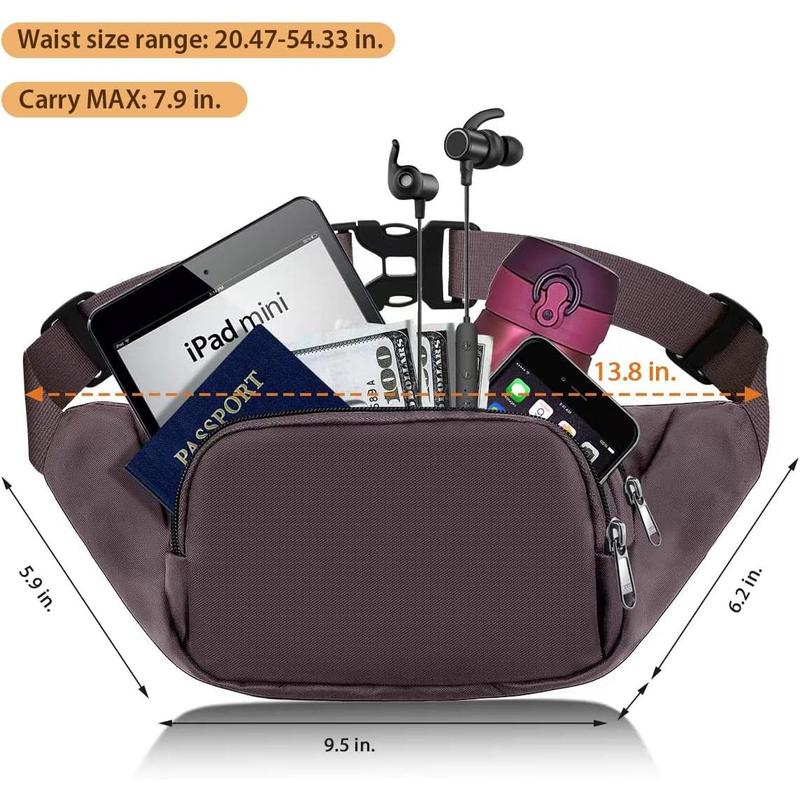 Large Fanny Pack for Women Men  Waist bag with 3-Zipper Pockets, Gifts for Enjoy Sports Traveling Workout Casual Hands-Free crossbody bags Fits MAX 7.9'' iPad & 6.6'' Phone Black