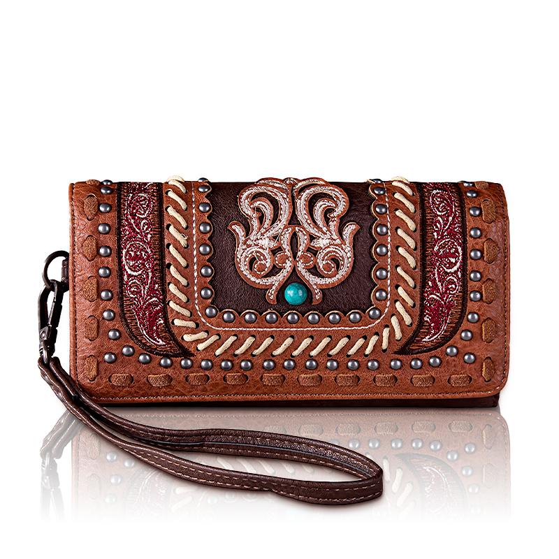 Montana West [MegaLive] Embroidered Women Wallet Snap-enclosed Wristlet Clutch with Multi Slots for Credit Cards Suitable for Dating Banquet