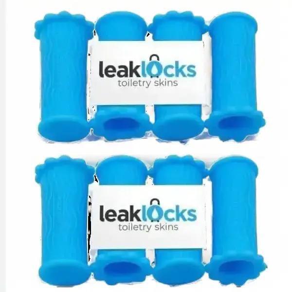 8 Pack LeakLocks Toiletry Skins Sleeves that Leak Proof Travel Containers in Luggage. For Standard & Travel Size Toiletries. Reusable Accessory