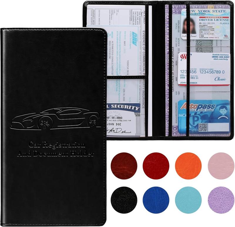 Car Registration and Insurance Card Holder for Women Men, Black Glove Box Paperwork Organizer with Magnetic Buckle for Easy Access and Protect Documents and Various Cards in Vehicle