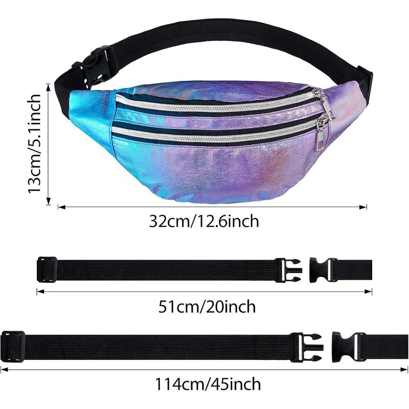 2 Pieces Holographic Fanny Pack for Women Colorful Sport Waist Bag Pack