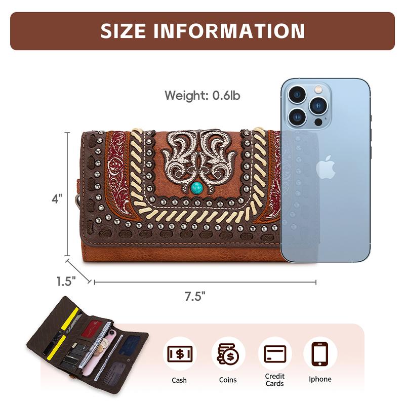 Montana West [MegaLive] Embroidered Women Wallet Snap-enclosed Wristlet Clutch with Multi Slots for Credit Cards Suitable for Dating Banquet