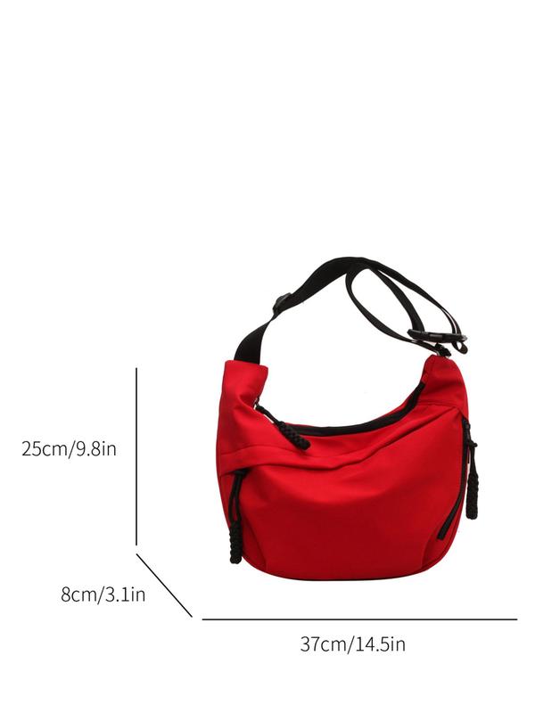 Women's Casual Plain Oxford Zipper Half Moon Bag, Simple Matching Crossbody Bag for Work & School, Trendy Versatile Shoulder Bag for Daily Wear