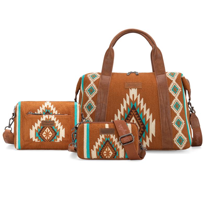 Wrangler Aztec Knitted Series Backpack & Small Crossbody Bag & Mini Crossbody Purse & Duffel Bag for Women 3 Pcs