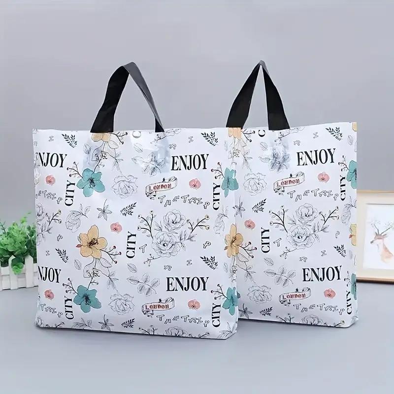 5pcs set Flower Printed Gift Bag, Reusable and Foldable Tote Bag for Gift Packaging, Househeld Portable Shopping Bag