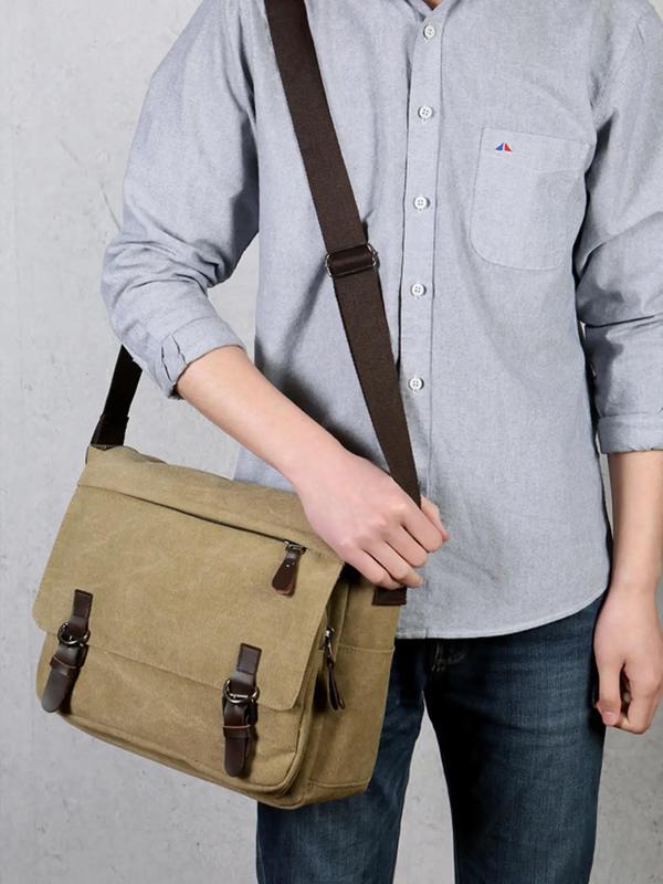 Men's Business Large Capacity Crossbody Bag, Casual Solid Color Shoulder Bag, Fashionable Canvas Shoulder Bag for Daily Use