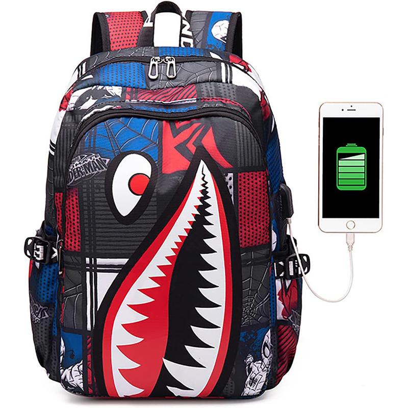 Waterproof Backpack Shark USB Laptop Backpack,Cartoon Shoulder Bag Casual Shark Daypack Backpacks for Boys Girls Teens Adults