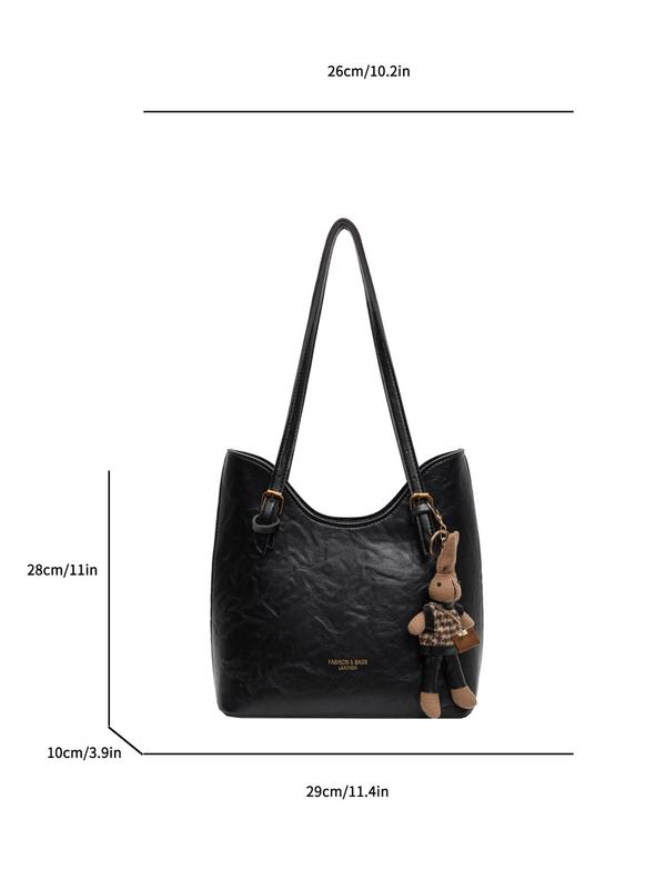 Women's Fashionable Letter Label Decorated Shoulder Bag with Cute Charm, Casual Large Capacity Crossbody Bag for Daily Used, Trendy Versatile High-quality Daily Commuting Bag