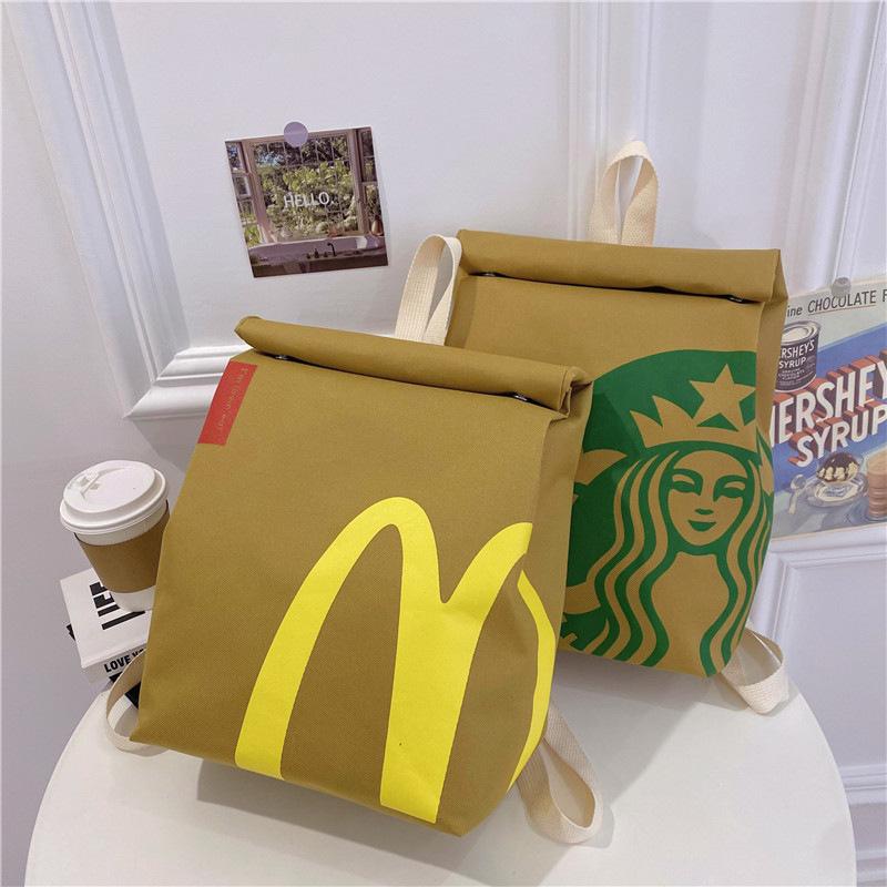 Mcdonald's Starbucks Canvas Backpack Large Capacity, Personality Shoulder Messenger Bag Casual Backpack Laptop Bag Light Travel for Women Men