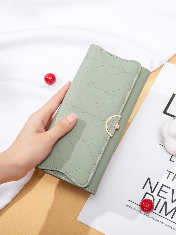 Leaf Print Long Wallet, 2024 New Style Fashionable Pu Leather Buckle Design Multi-card Card Holder, Casual Versatile Women's Multi-function Wallet for Daily Used