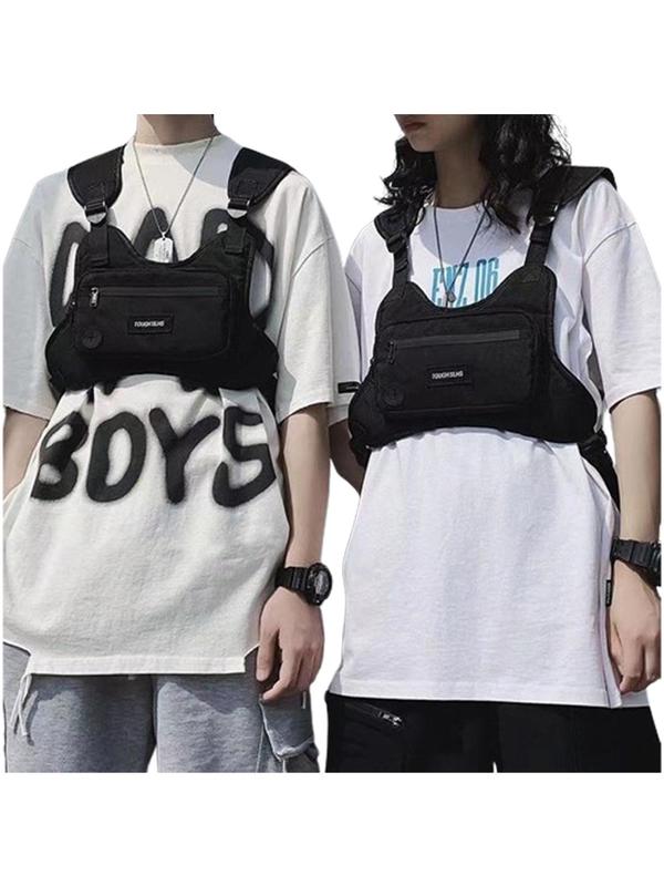 Men's Street Style Minimalist Vest Bag, Multi-pocket Travel Chest Bag with Earphone Port for Men, Fashionable Hip Hop Vest Bag for Outdoor Sports & Daily Life