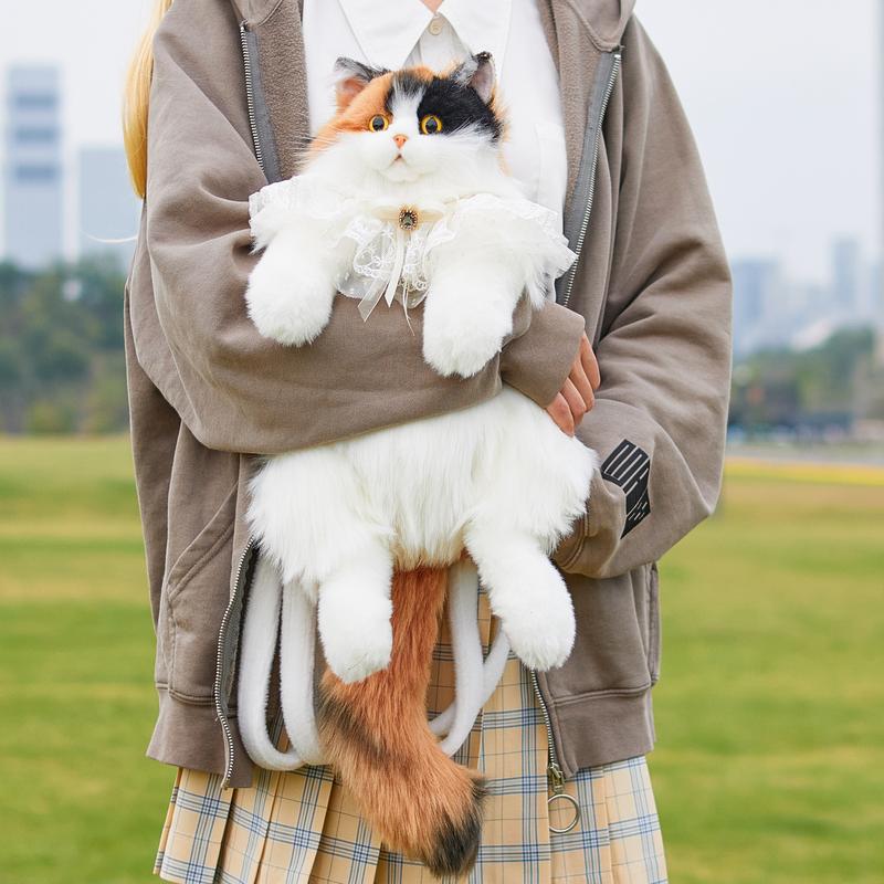 Kitty Backpack - Lifelike Stuffed Cat Plush Backpack, Handmade Cute Cat Shaped Bag, Large Dark Calico,1 PACK Catplushie