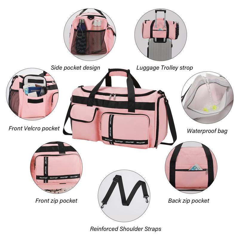 Weekender Bag Travel DuTffle Bag Gym Bag for Women, with Dry and Wet Separation for Summer Travel Use, Adjustable Large Capacity Zip, Travel & Gym Use