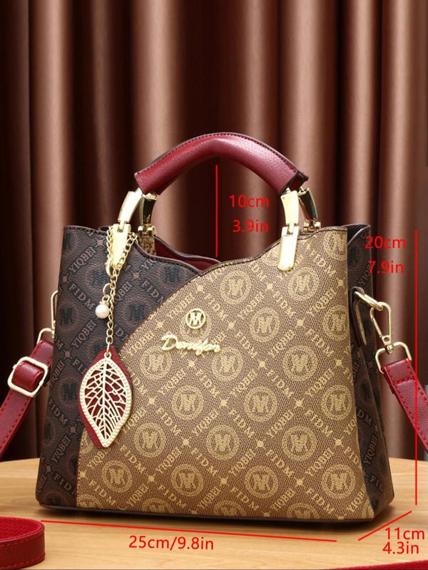 Women's Fashionable Handbag with Leaf Charm, Casual Pu Leather Shoulder Bag for Daily Used, Trendy Versatile High-quality Daily Commuting Bag