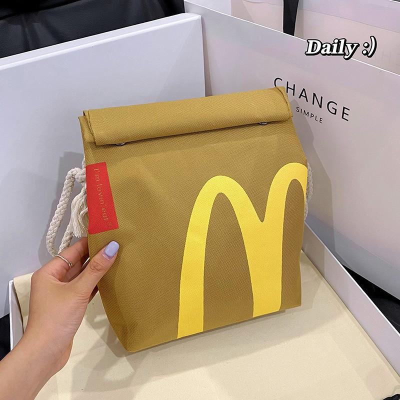 Tiktok Hot Funny Mcdonald'S Backpack Printed Bento Box Water Bucket Bag Personalized Student Backpack, Casual Drawstring Pocket, Shoulder Bag