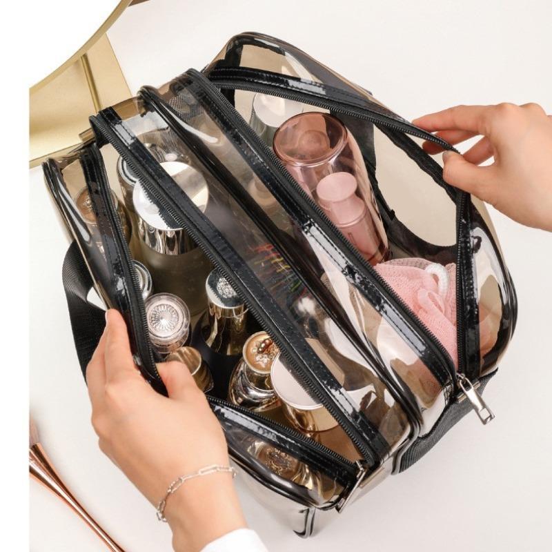 Clear Double-layer Portable Makeup Bag, Dry Wet Separation Large Capacity Travel Cosmetic Storage Bag, Zipper Makeup Organizer Pouch for Women & Girls, Christmas Gift