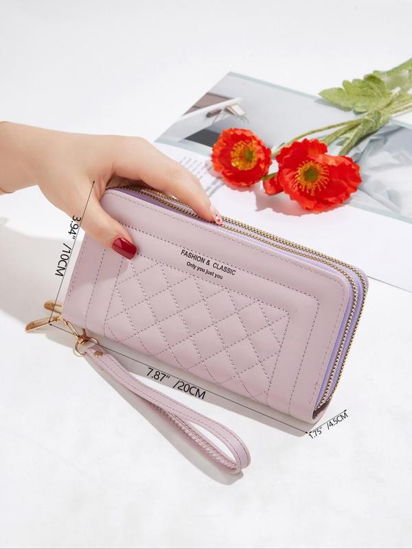 Trends Women's Fashion Quilted Design Long Wallets for Women with Phone Pocket, Elegant Solid Color Matching Wristlet Bag, Multifunctional Zipper Bag for Daily Used